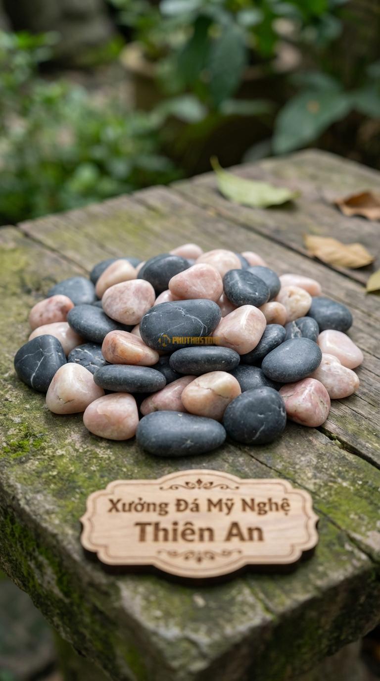 Sỏi Mix 2 loại sỏi đen quay, Hồng quay Tỉ lệ (50, 50). Size 2-3cm