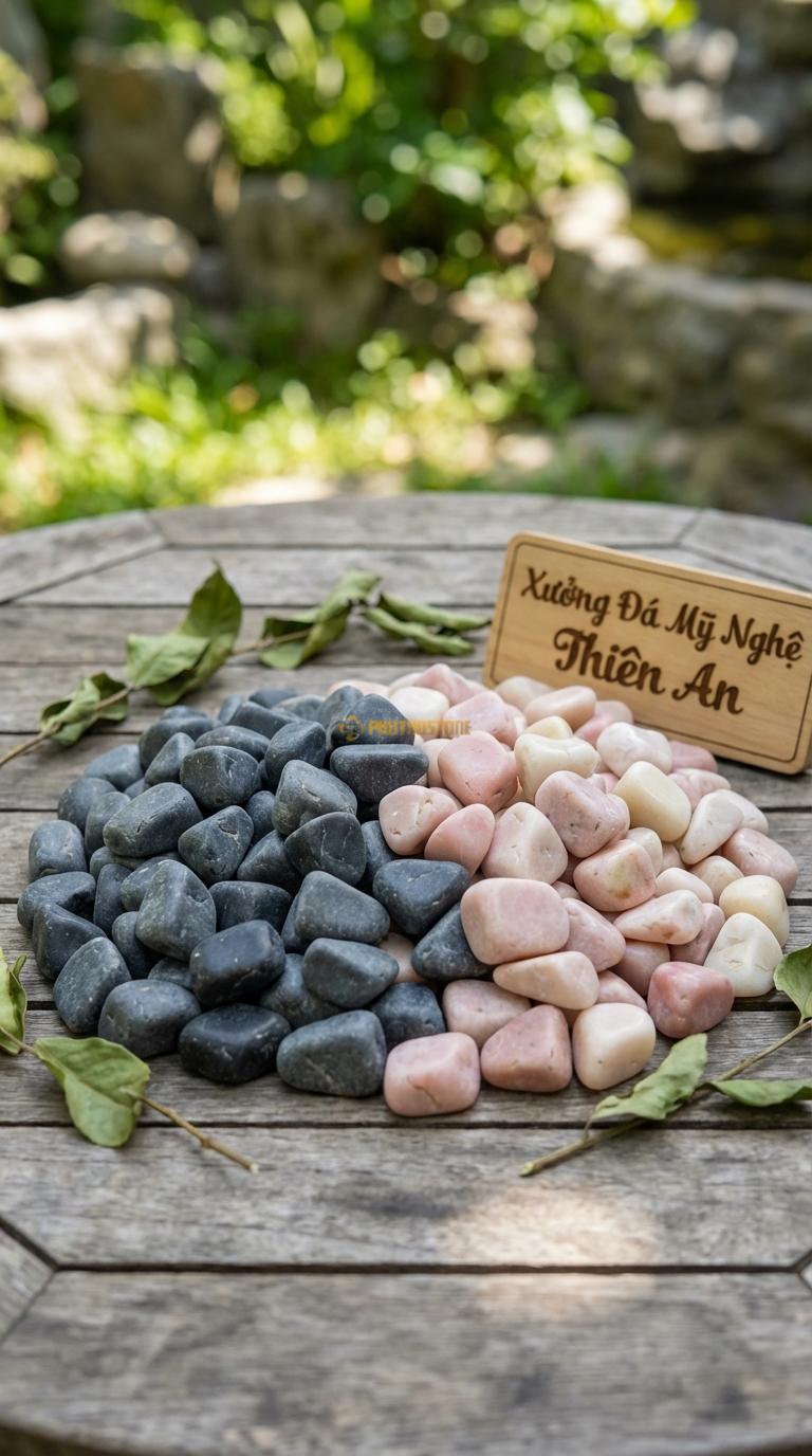 Sỏi Mix 2 loại sỏi đen quay, Hồng quay Tỉ lệ (60, 40). Size 3-5mm