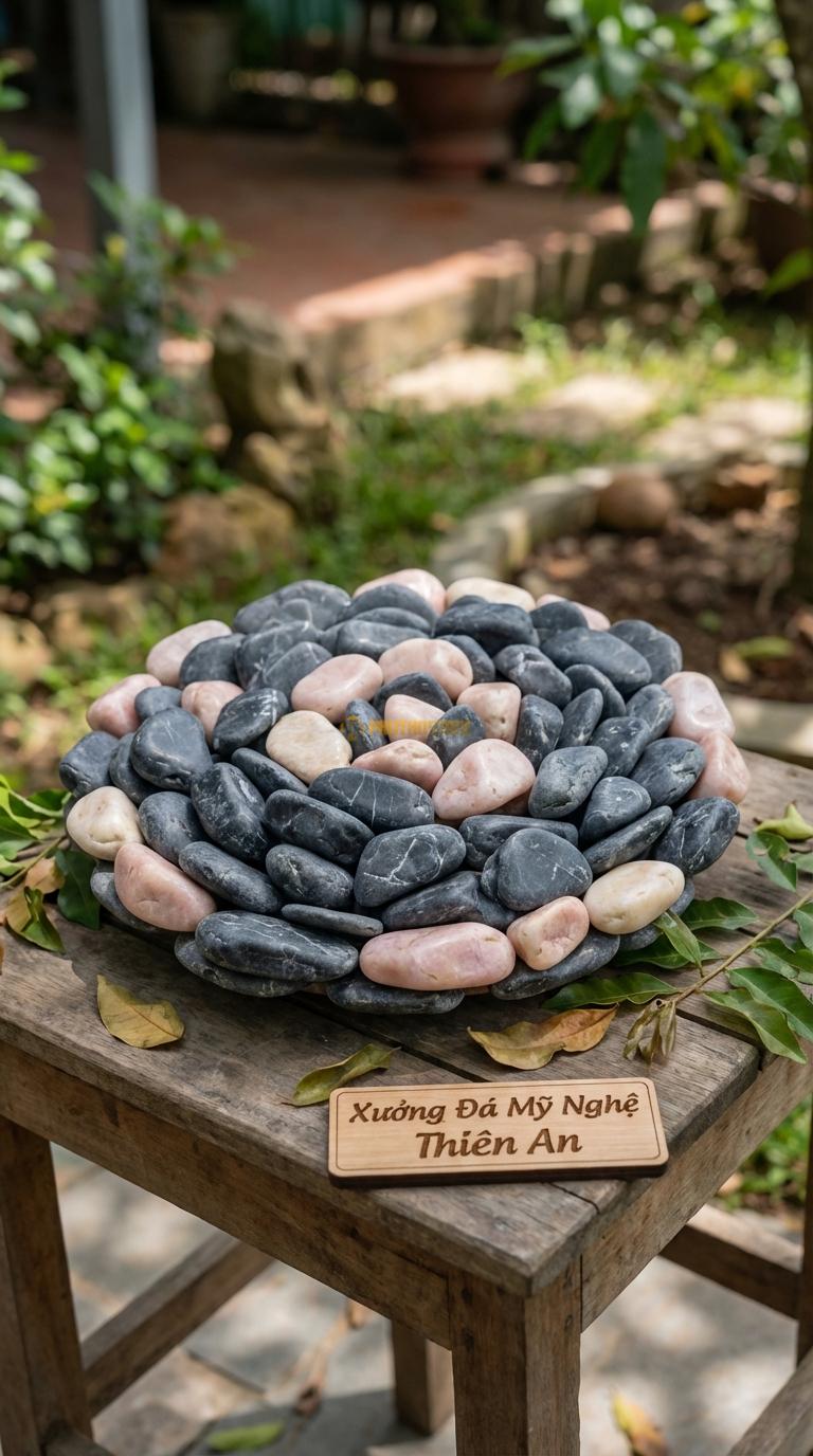 Sỏi Mix 2 loại sỏi đen quay, Hồng quay Tỉ lệ (80, 20). Size 2-3cm