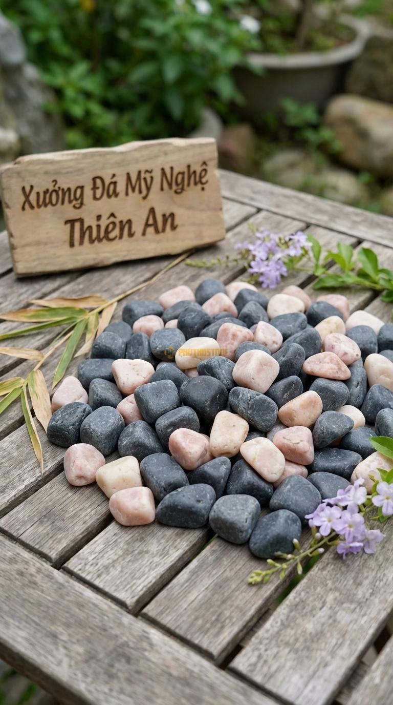 Sỏi Mix 2 loại sỏi đen quay, Hồng quay Tỉ lệ (80, 20). Size 7-9mm