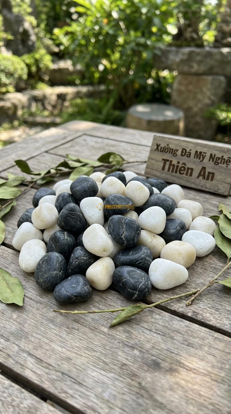 Sỏi Mix 2 loại sỏi đen quay, Trắng quay Tỉ lệ (50, 50). Size 2-3cm