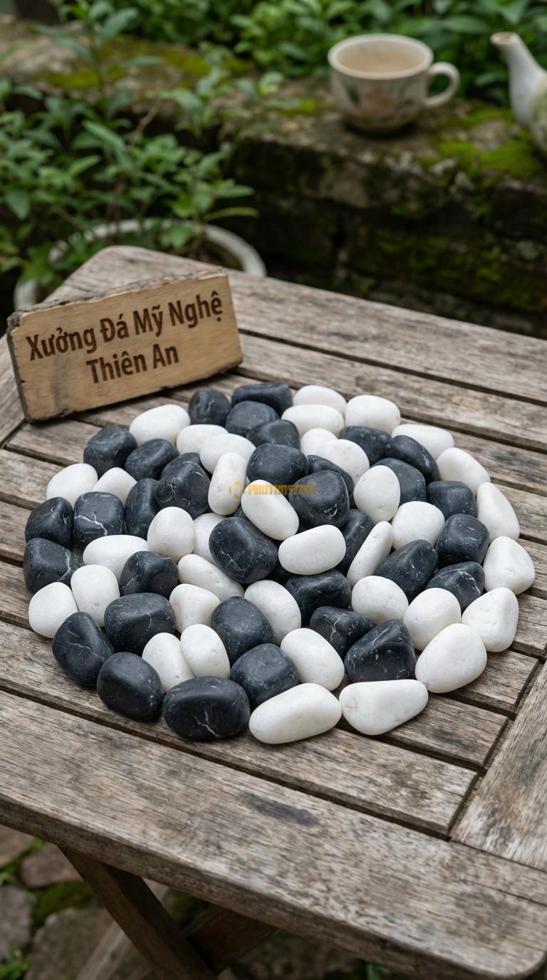 Sỏi Mix 2 loại sỏi đen quay, Trắng quay Tỉ lệ (50, 50). Size 2-4cm