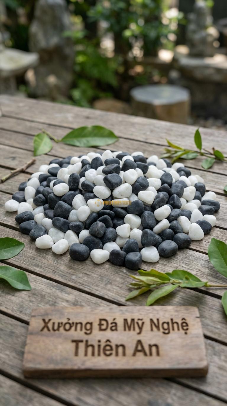 Sỏi Mix 2 loại sỏi đen quay, Trắng quay Tỉ lệ (50, 50). Size 3-5mm