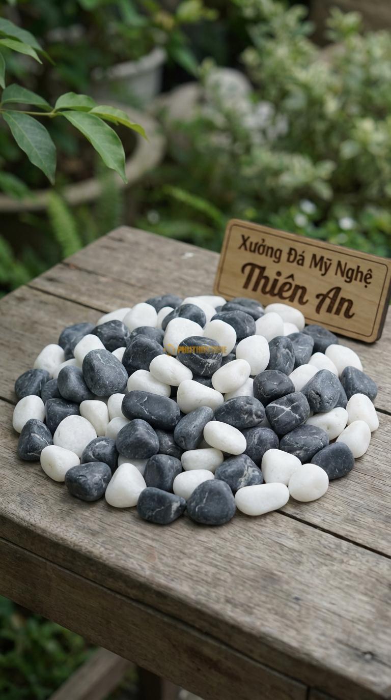 Sỏi Mix 2 loại sỏi đen quay, Trắng quay Tỉ lệ (50, 50). Size 7-9mm