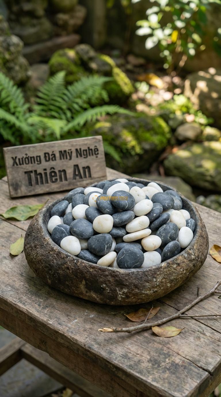 Sỏi Mix 2 loại sỏi đen quay, Trắng quay Tỉ lệ (60, 40). Size 2-3cm