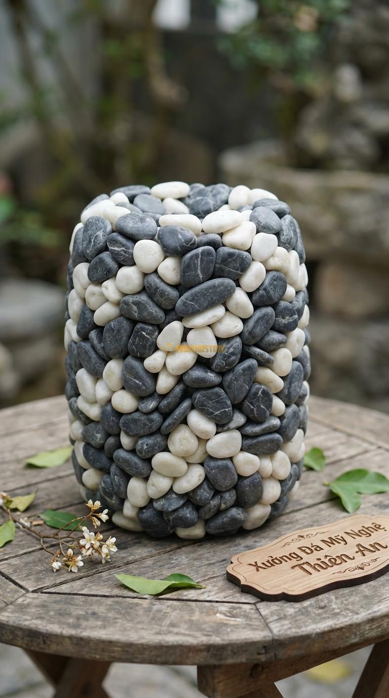 Sỏi Mix 2 loại sỏi đen quay, Trắng quay Tỉ lệ (60, 40). Size 3-5mm