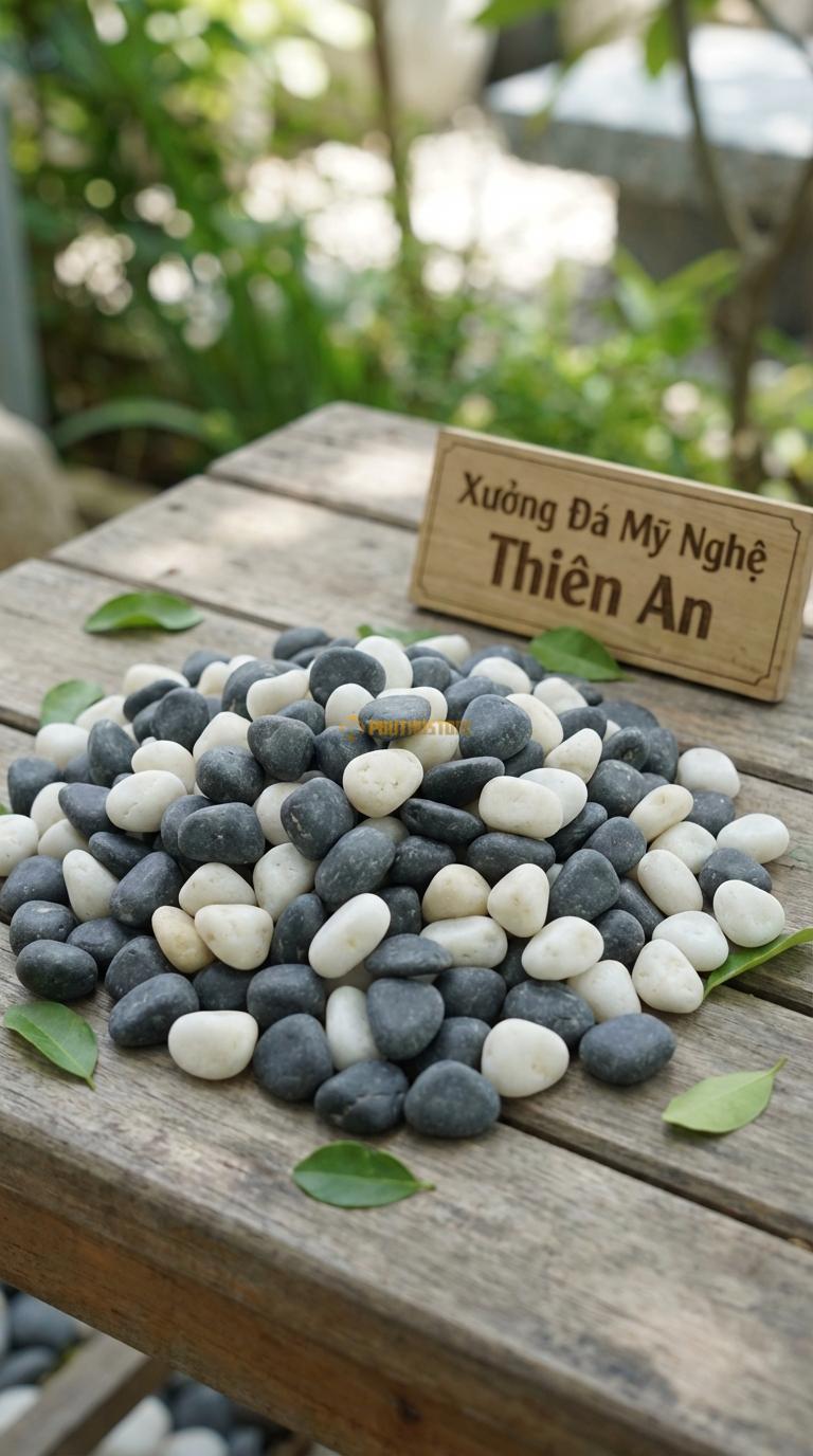 Sỏi Mix 2 loại sỏi đen quay, Trắng quay Tỉ lệ (60, 40). Size 7-9mm
