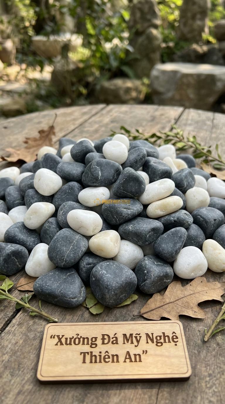 Sỏi Mix 2 loại sỏi đen quay, Trắng quay Tỉ lệ (70, 30). Size 1-2cm