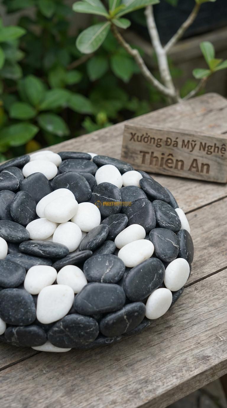Sỏi Mix 2 loại sỏi đen quay, Trắng quay Tỉ lệ (70, 30). Size 2-3cm