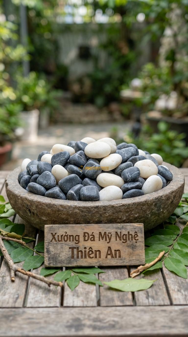Sỏi Mix 2 loại sỏi đen quay, Trắng quay Tỉ lệ (70, 30). Size 3-5cm