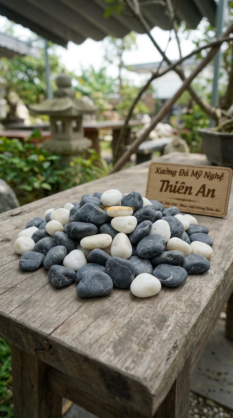 Sỏi Mix 2 loại sỏi đen quay, Trắng quay Tỉ lệ (80, 20). Size 1-2cm