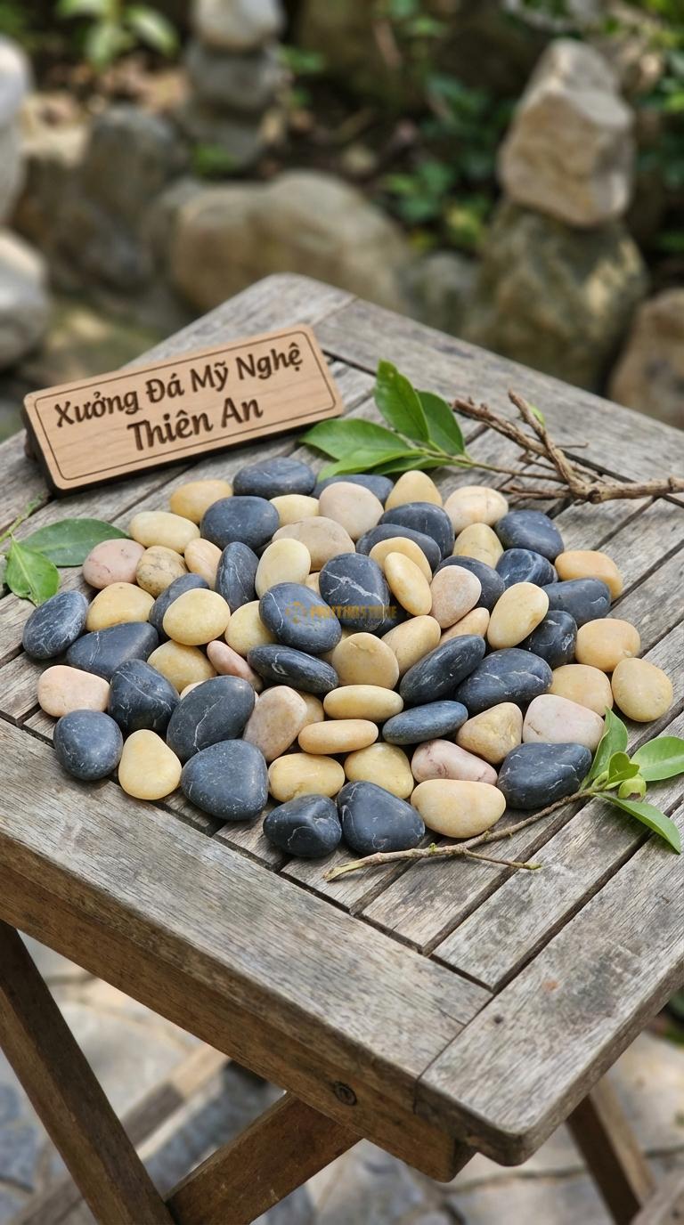 Sỏi Mix 2 loại sỏi đen quay, Vàng quay Tỉ lệ (50, 50). Size 1-2cm