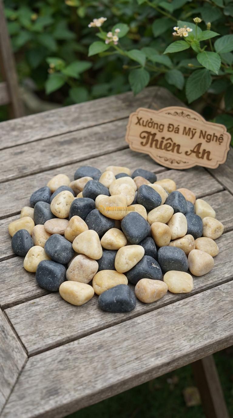 Sỏi Mix 2 loại sỏi đen quay, Vàng quay Tỉ lệ (50, 50). Size 2-3cm