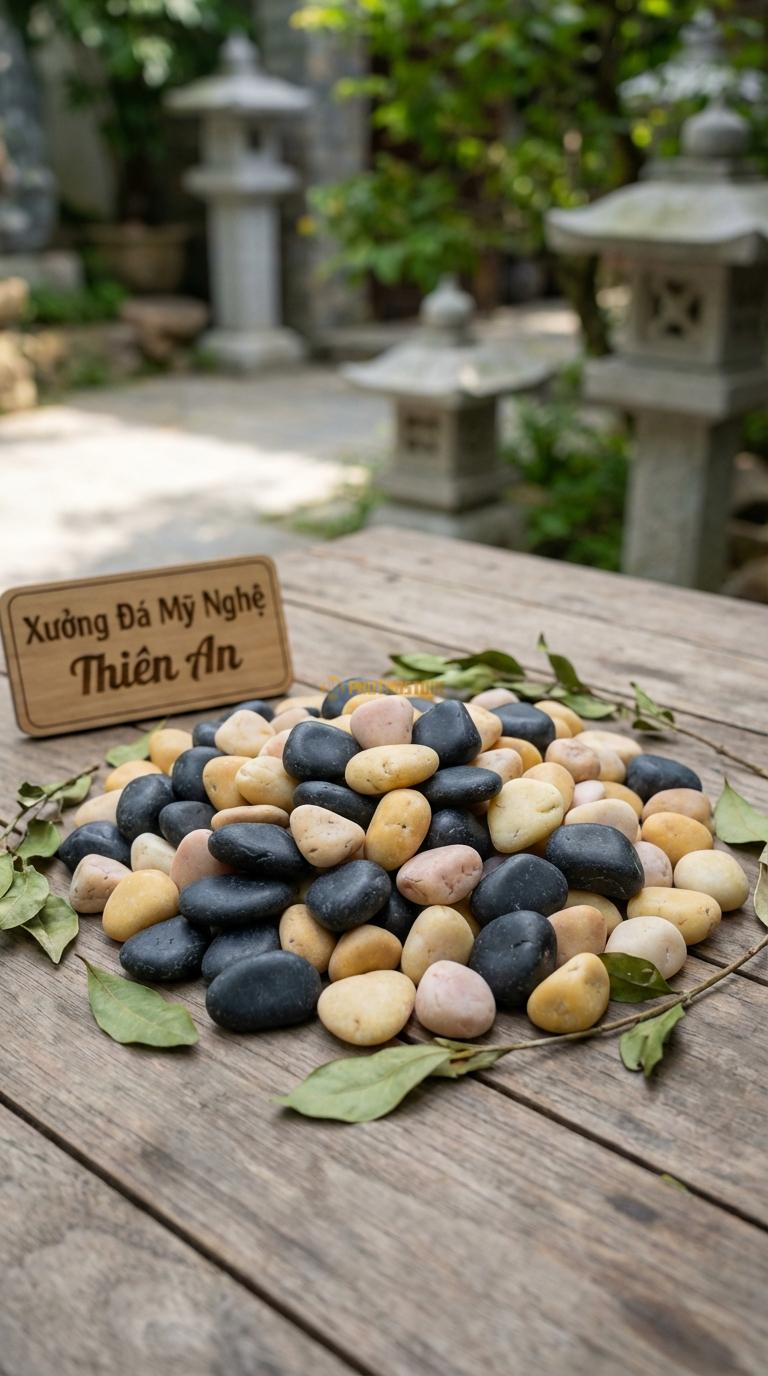 Sỏi Mix 2 loại sỏi đen quay, Vàng quay Tỉ lệ (50, 50). Size 2-4cm