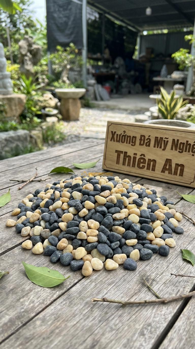 Sỏi Mix 2 loại sỏi đen quay, Vàng quay Tỉ lệ (50, 50). Size 3-5mm