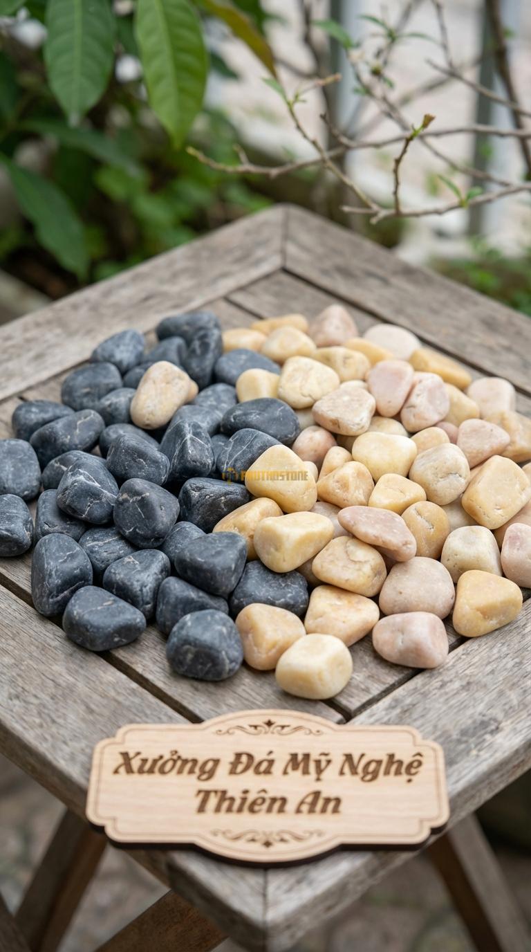 Sỏi Mix 2 loại sỏi đen quay, Vàng quay Tỉ lệ (50, 50). Size 7-9mm