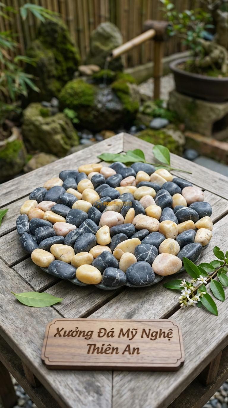Sỏi Mix 2 loại sỏi đen quay, Vàng quay Tỉ lệ (60, 40). Size 3-5cm