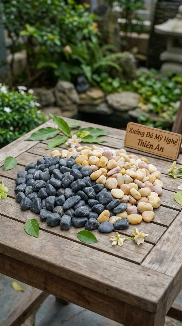 Sỏi Mix 2 loại sỏi đen quay, Vàng quay Tỉ lệ (60, 40). Size 7-9mm