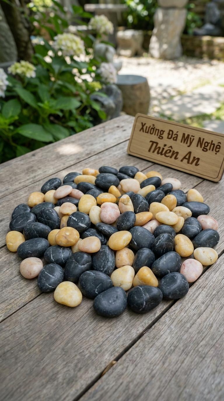 Sỏi Mix 2 loại sỏi đen quay, Vàng quay Tỉ lệ (70, 30). Size 1-2cm