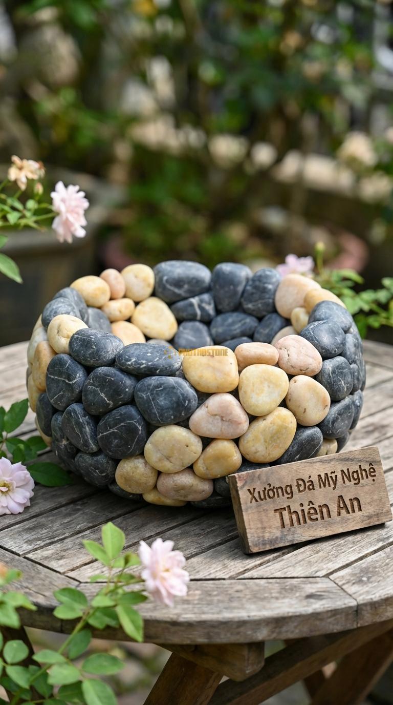 Sỏi Mix 2 loại sỏi đen quay, Vàng quay Tỉ lệ (70, 30). Size 7-9mm