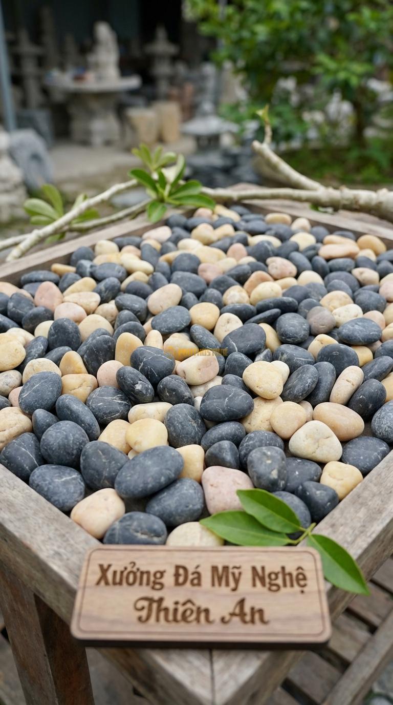 Sỏi Mix 2 loại sỏi đen quay, Vàng quay Tỉ lệ (80, 20). Size 1-2cm
