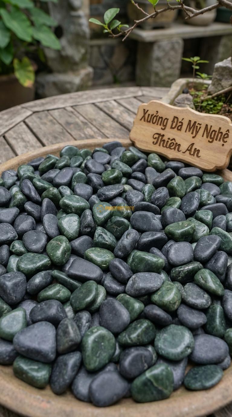 Sỏi Mix 2 loại sỏi đen quay, Xanh rêu Tỉ lệ (50, 50). Size 7-9mm