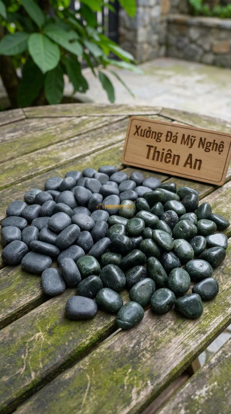 Sỏi Mix 2 loại sỏi đen quay, Xanh rêu Tỉ lệ (60, 40). Size 3-5mm