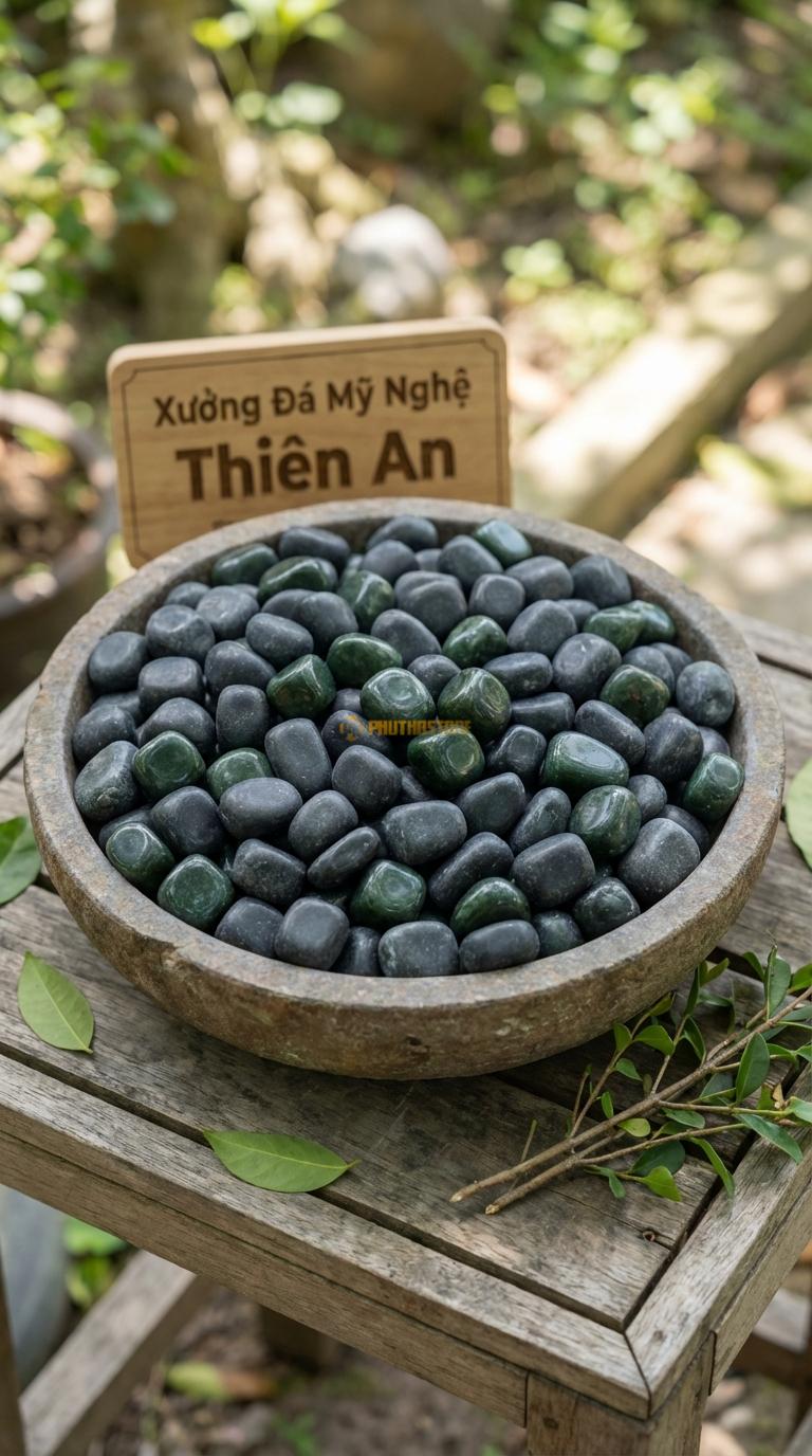 Sỏi Mix 2 loại sỏi đen quay, Xanh rêu Tỉ lệ (80, 20). Size 3-5mm