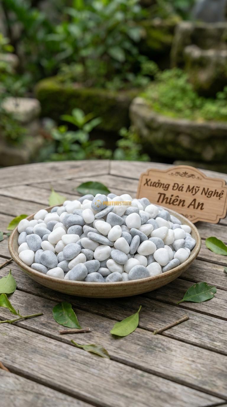 Sỏi Mix 2. Trắng quay, Ghi xám quay Tỉ lệ (50, 50). Size 3-5mm