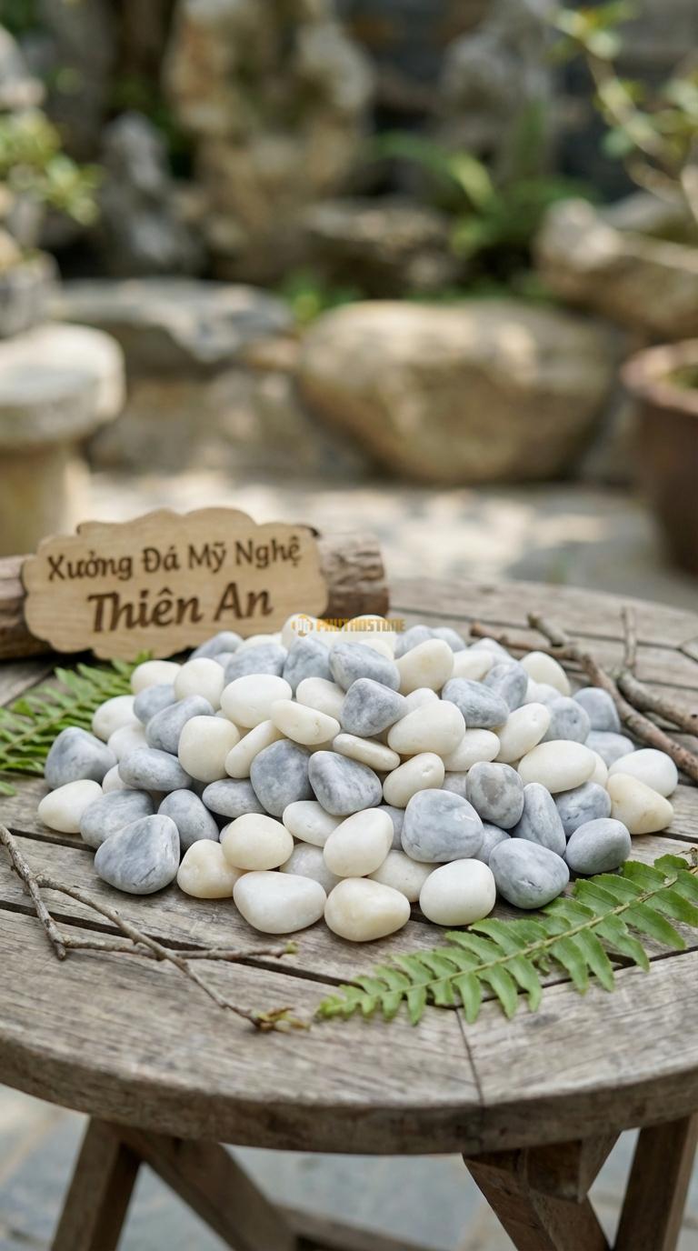 Sỏi Mix 2. Trắng quay, Ghi xám quay Tỉ lệ (50, 50). Size 7-9mm