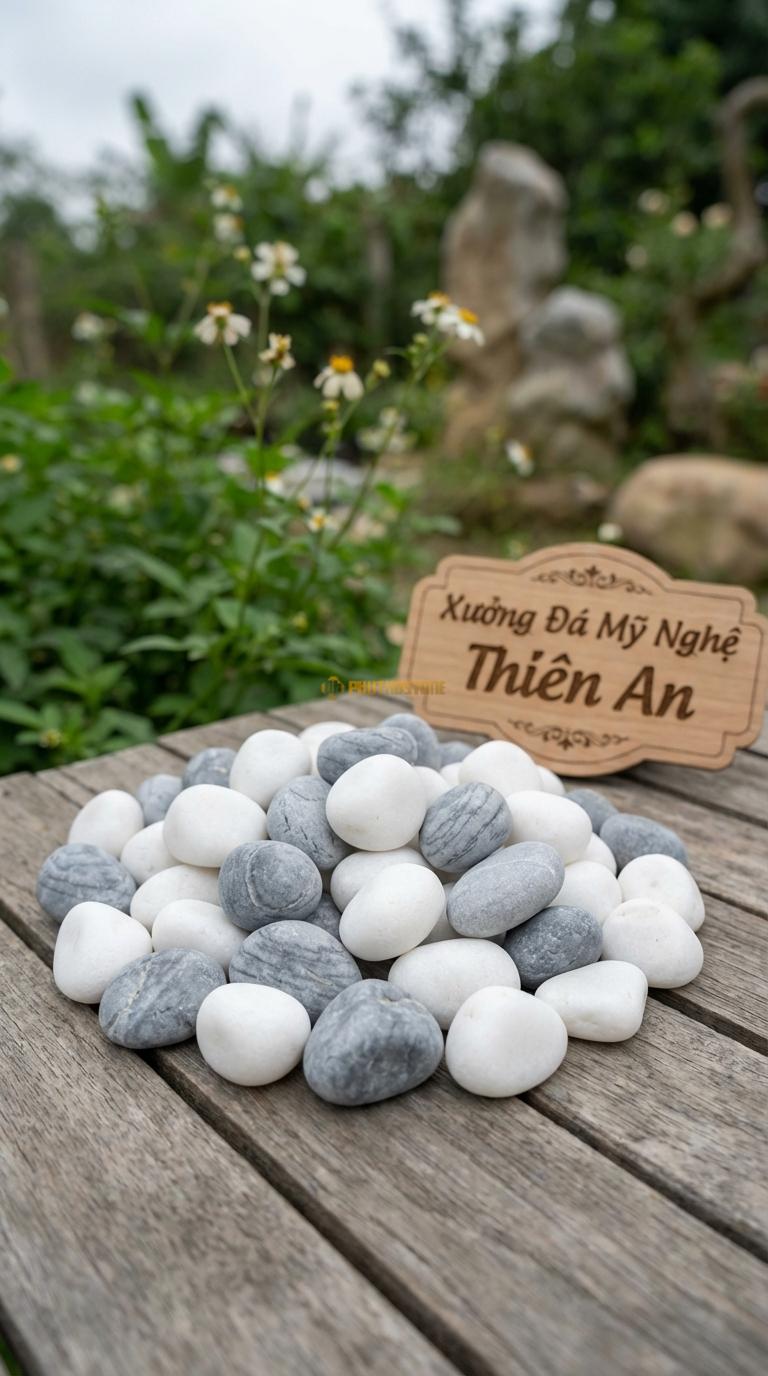 Sỏi Mix 2. Trắng quay, Ghi xám quay Tỉ lệ (60, 40). Size 1-2cm