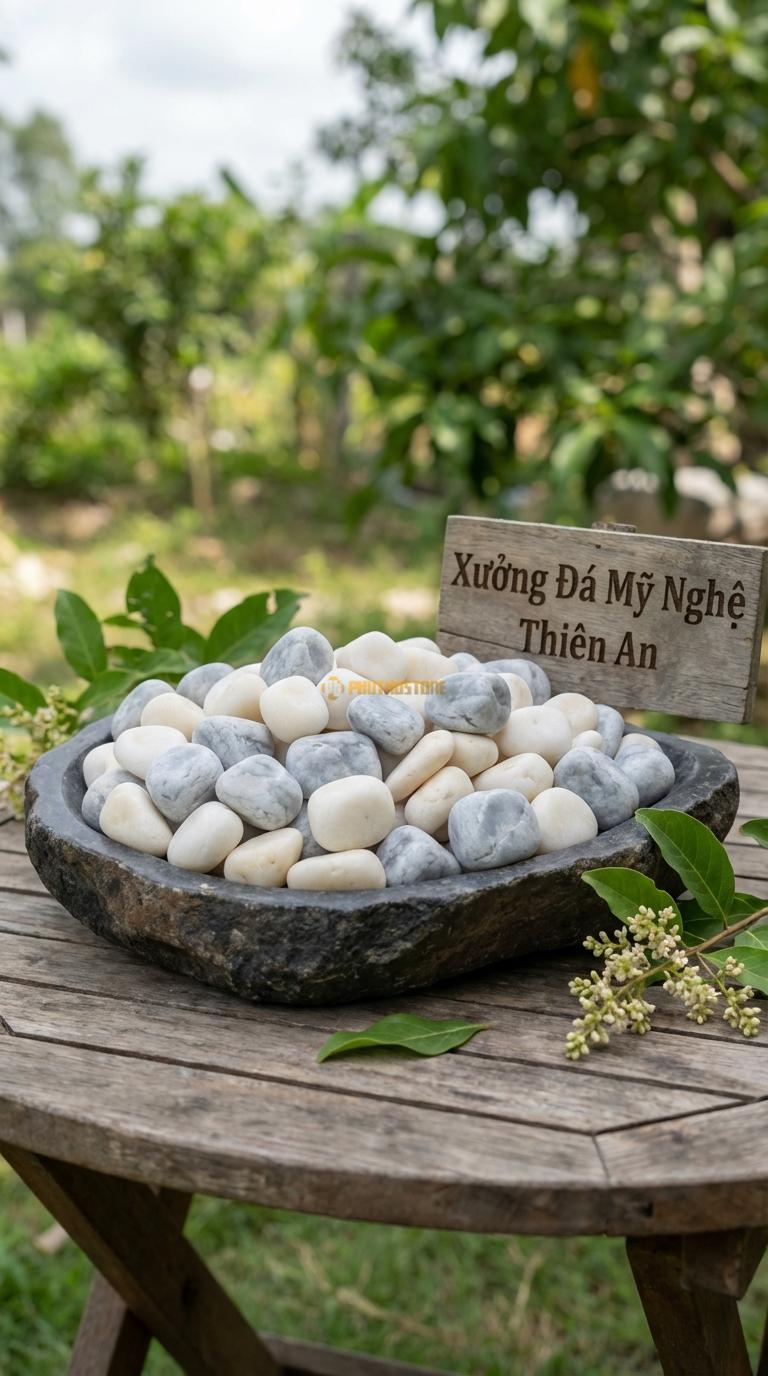 Sỏi Mix 2. Trắng quay, Ghi xám quay Tỉ lệ (60, 40). Size 2-3cm