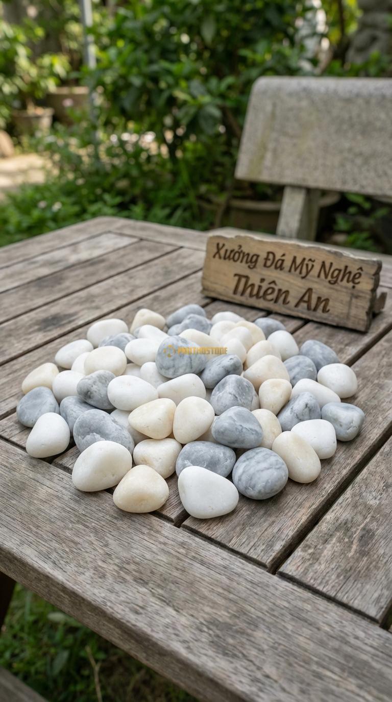 Sỏi Mix 2. Trắng quay, Ghi xám quay Tỉ lệ (60, 40). Size 2-4cm