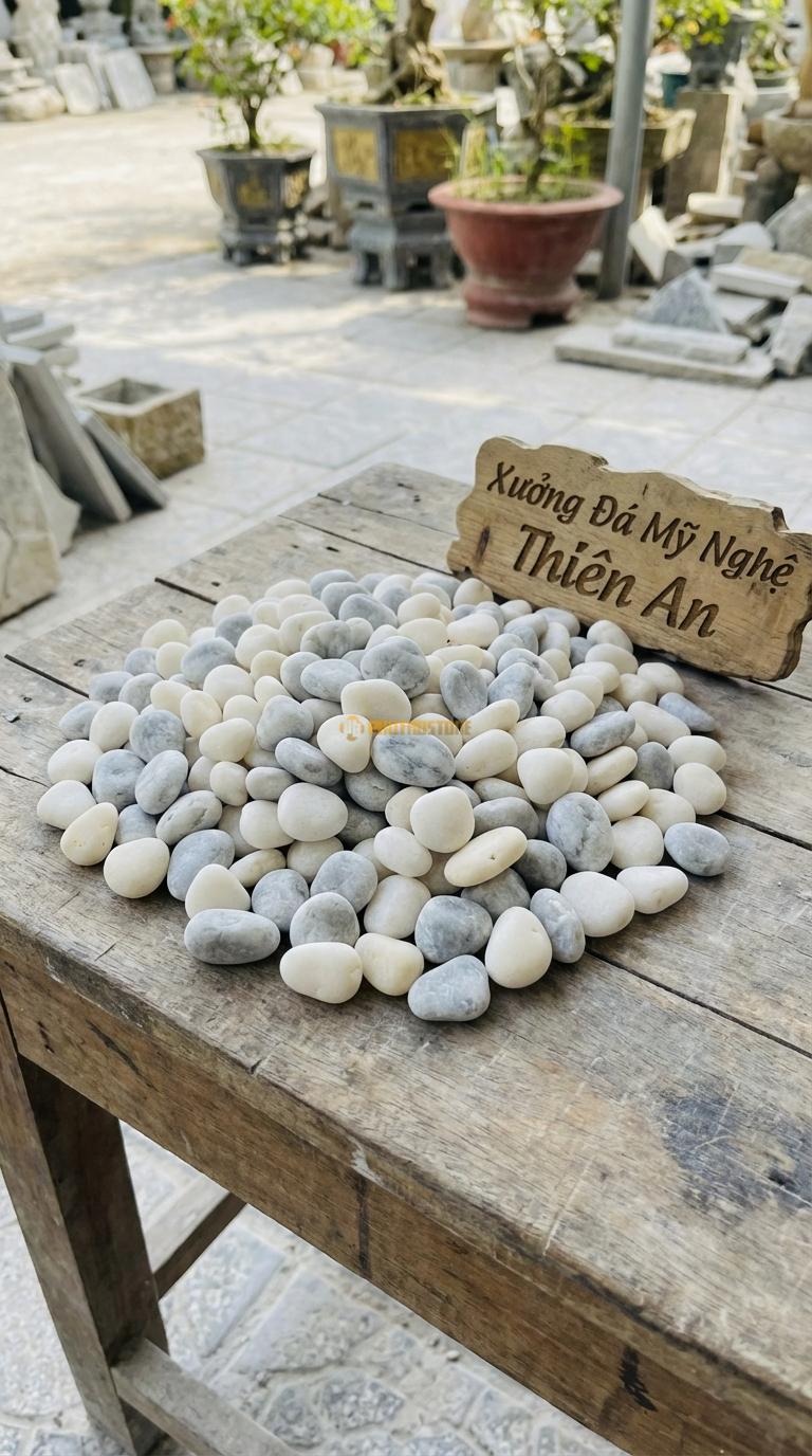 Sỏi Mix 2. Trắng quay, Ghi xám quay Tỉ lệ (60, 40). Size 3-5mm