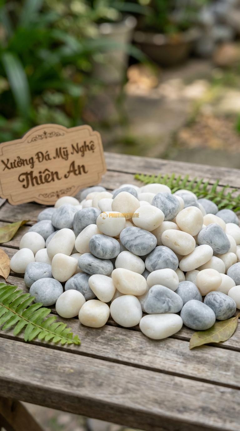 Sỏi Mix 2. Trắng quay, Ghi xám quay Tỉ lệ (60, 40). Size 7-9mm
