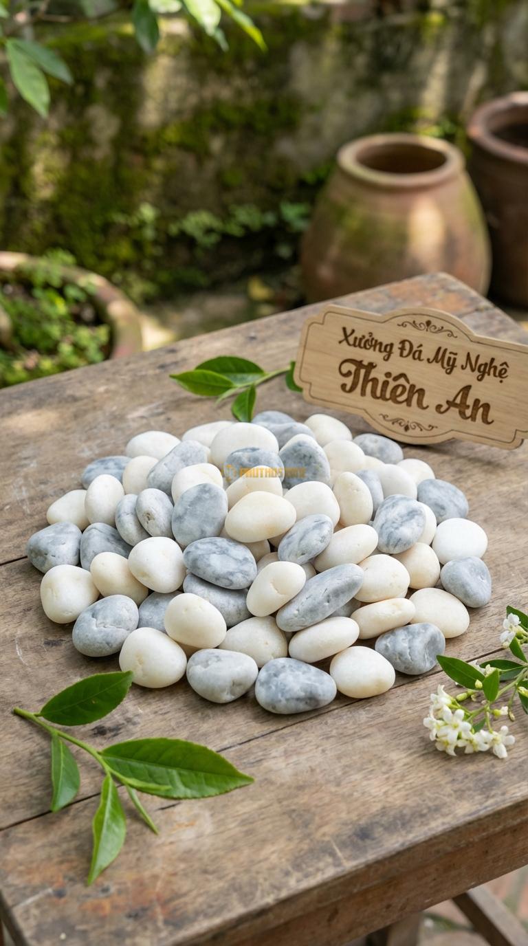 Sỏi Mix 2. Trắng quay, Ghi xám quay Tỉ lệ (70, 30). Size 1-2cm
