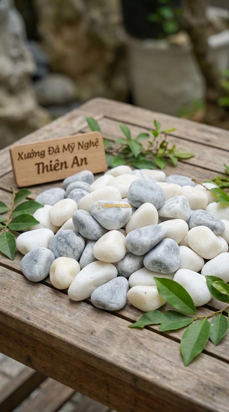 Sỏi Mix 2. Trắng quay, Ghi xám quay Tỉ lệ (80, 20). Size 2-3cm