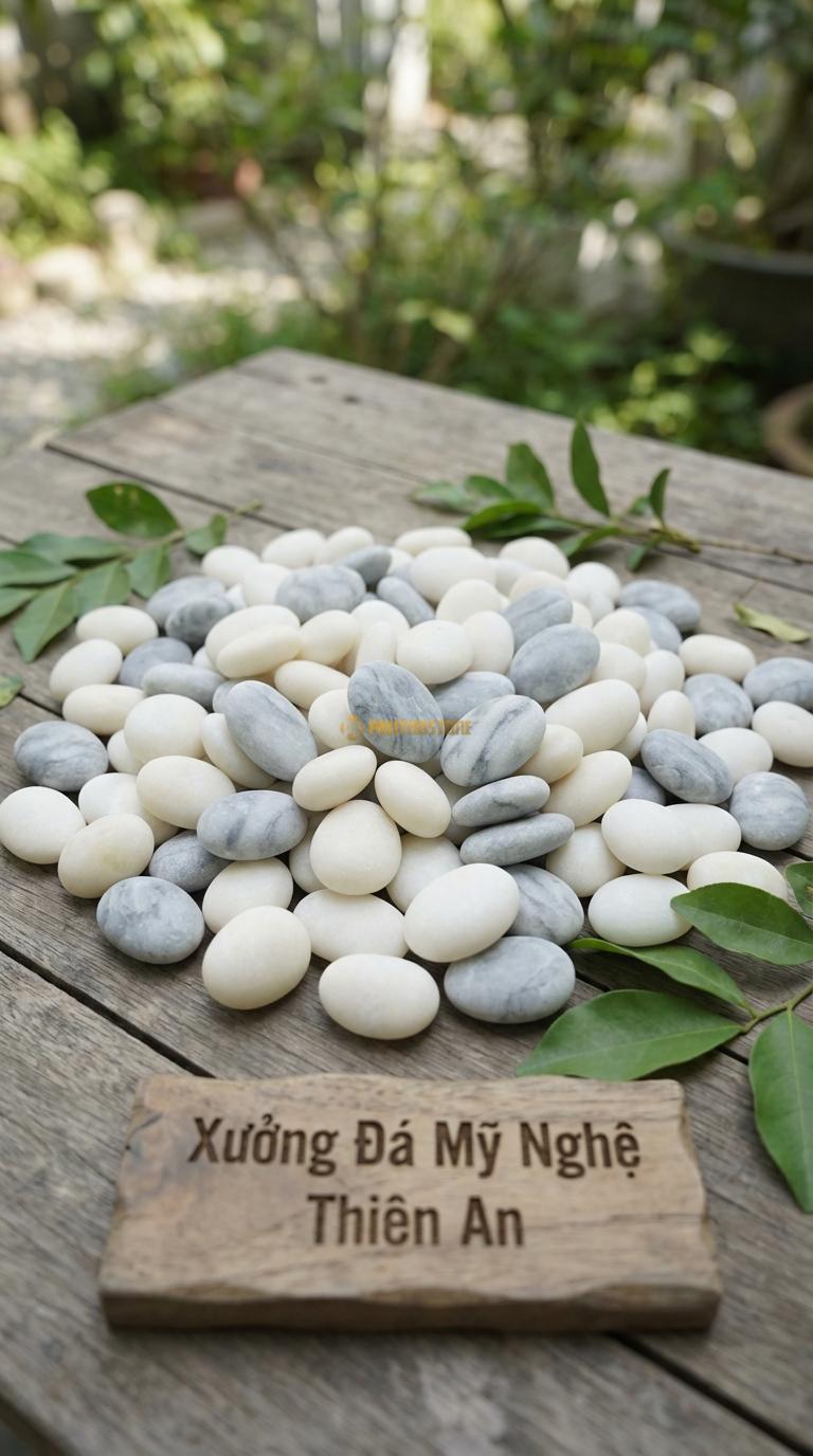Sỏi Mix 2. Trắng quay, Ghi xám quay Tỉ lệ (80, 20). Size 3-5mm