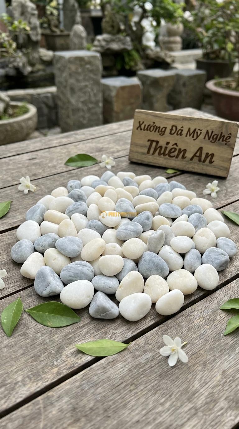 Sỏi Mix 2. Trắng quay, Ghi xám quay Tỉ lệ (80, 20). Size 7-9mm
