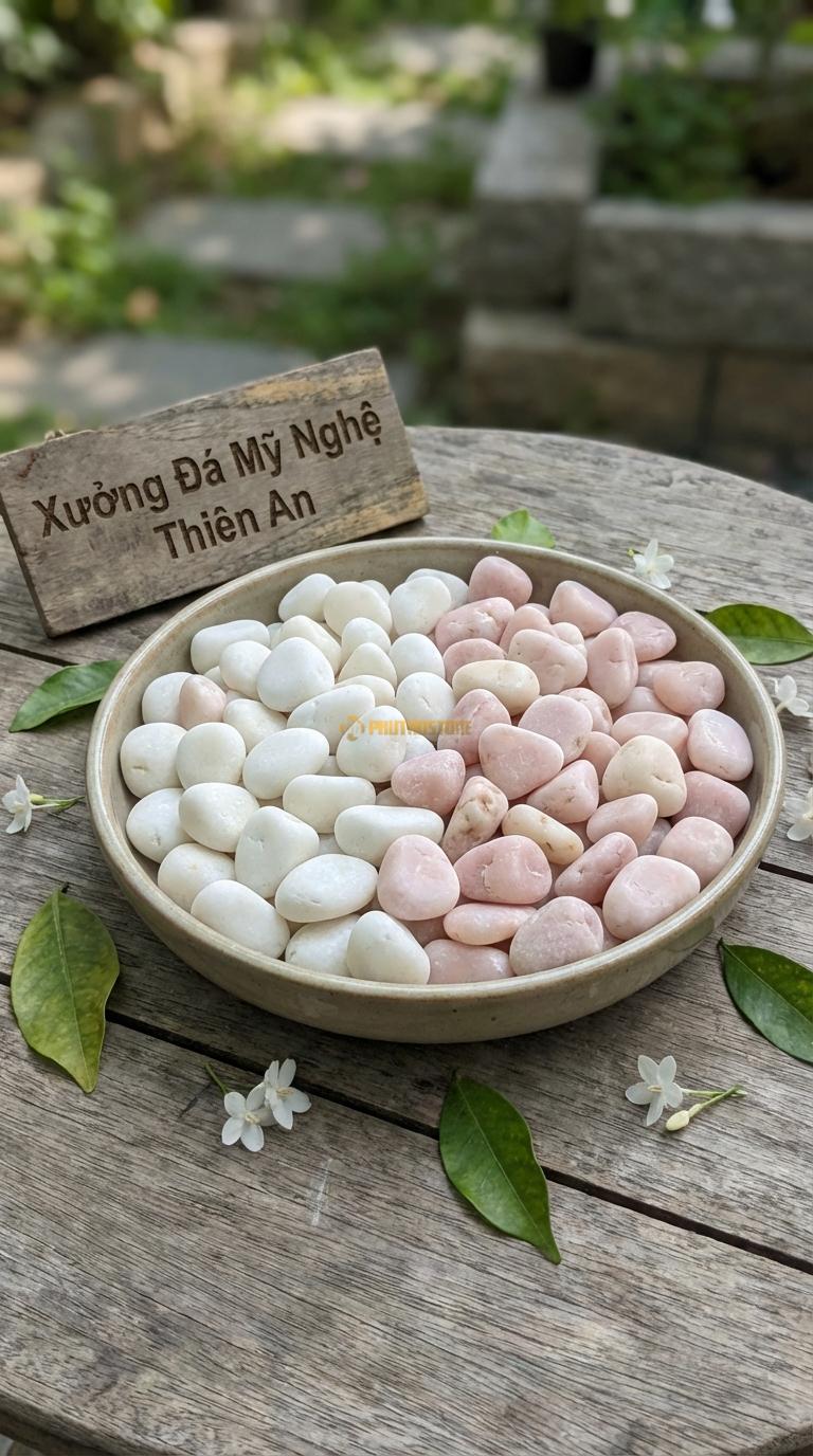 Sỏi Mix 2. Trắng quay, Hồng quay Tỉ lệ (50, 50). Size 2-4cm