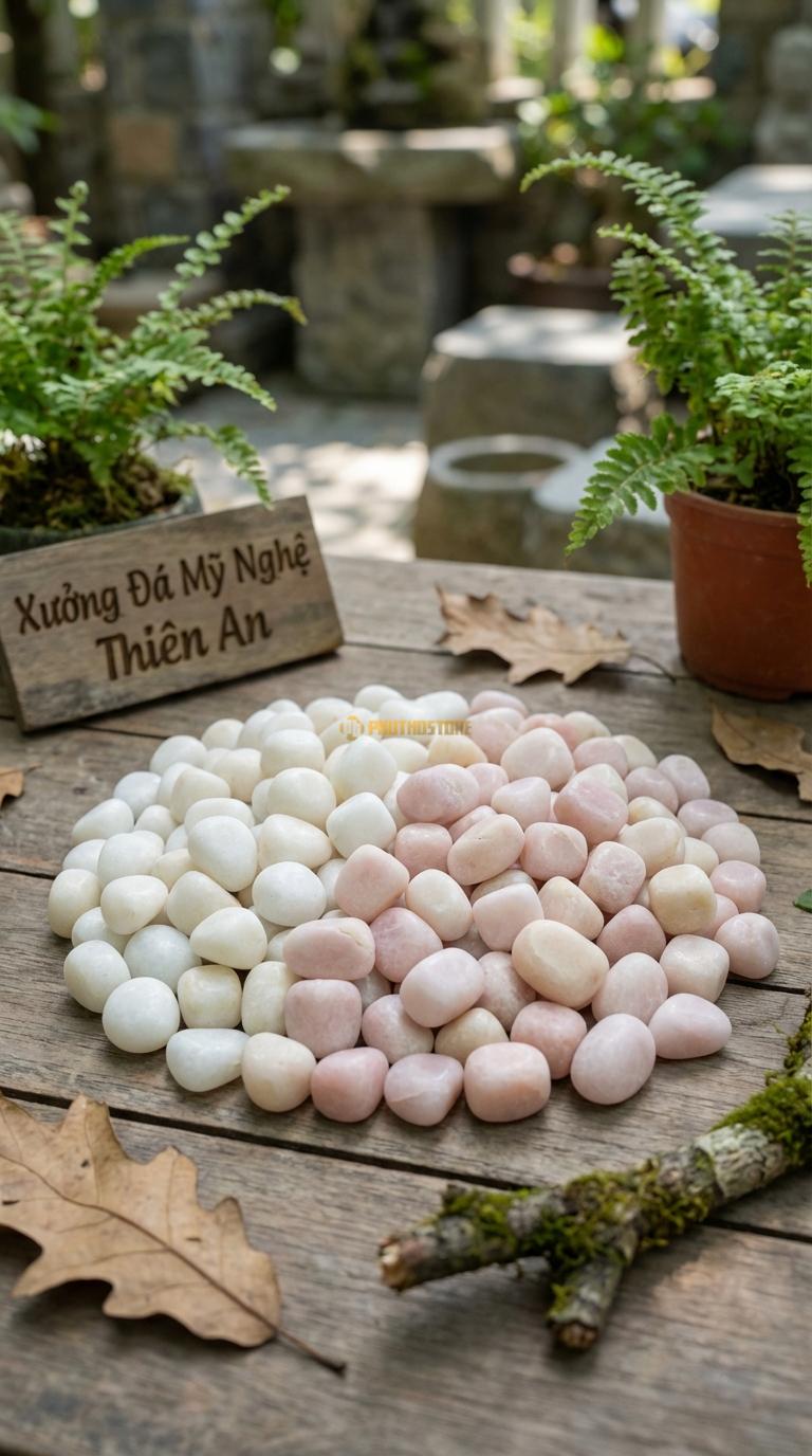 Sỏi Mix 2. Trắng quay, Hồng quay Tỉ lệ (50, 50). Size 7-9mm