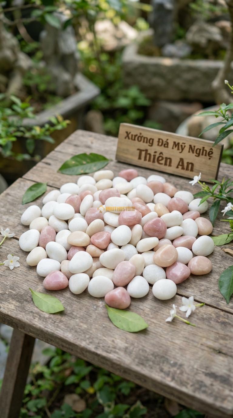 Sỏi Mix 2. Trắng quay, Hồng quay Tỉ lệ (60, 40). Size 2-3cm