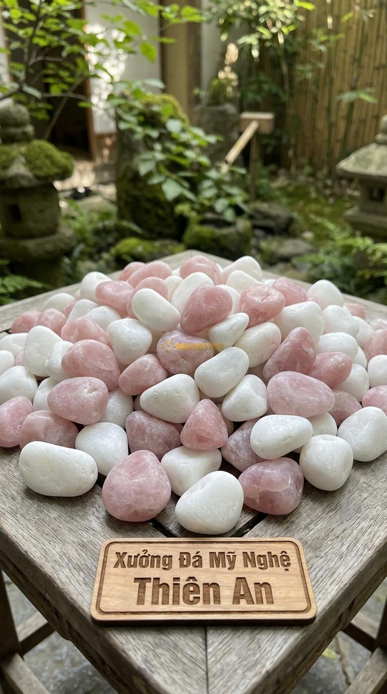 Sỏi Mix 2. Trắng quay, Hồng quay Tỉ lệ (60, 40). Size 2-4cm