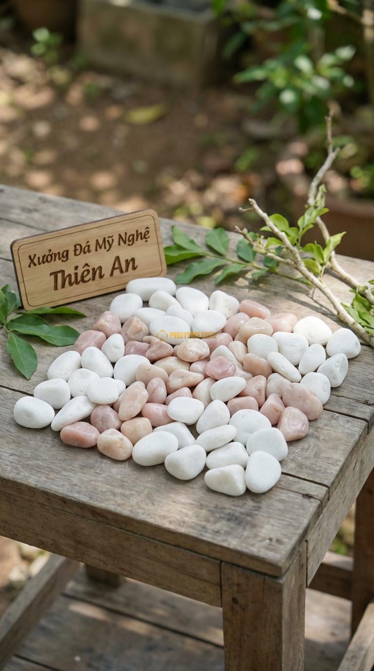 Sỏi Mix 2. Trắng quay, Hồng quay Tỉ lệ (60, 40). Size 7-9mm