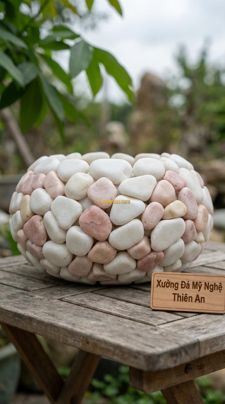 Sỏi Mix 2. Trắng quay, Hồng quay Tỉ lệ (70, 30). Size 2-3cm
