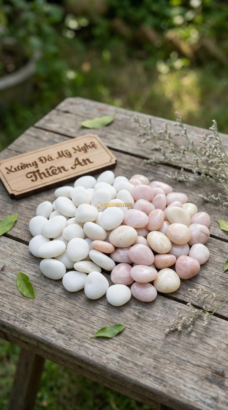 Sỏi Mix 2. Trắng quay, Hồng quay Tỉ lệ (70, 30). Size 2-4cm