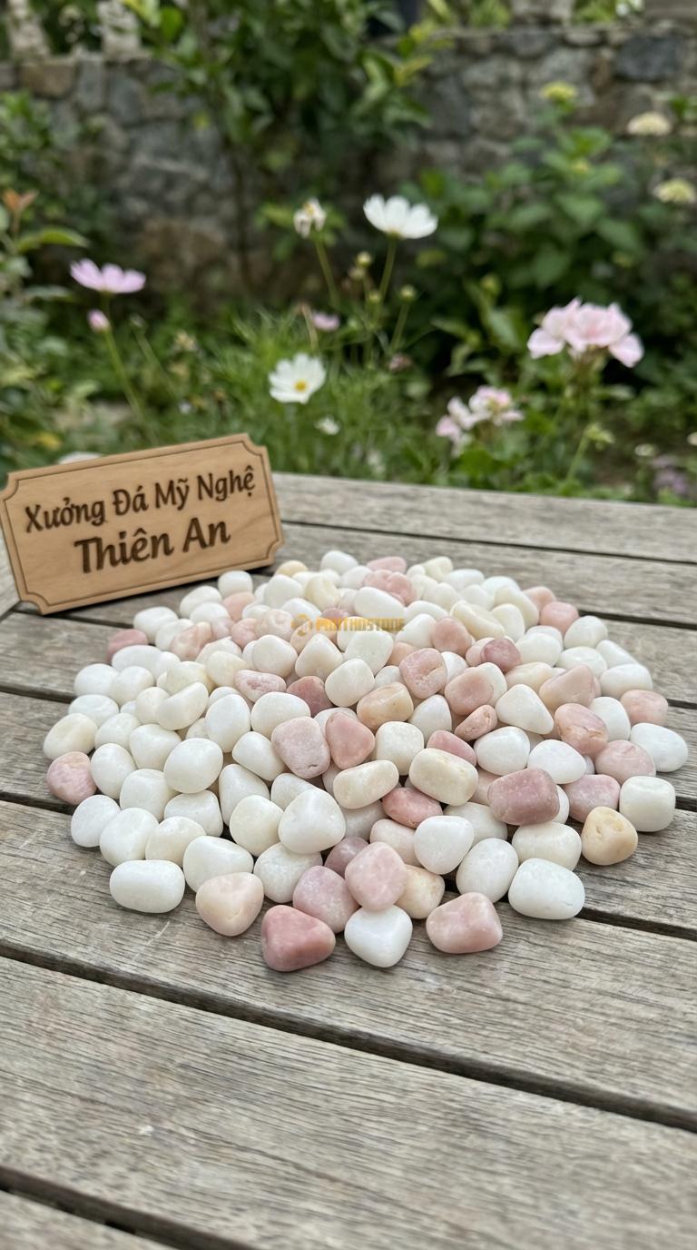 Sỏi Mix 2. Trắng quay, Hồng quay Tỉ lệ (70, 30). Size 7-9mm