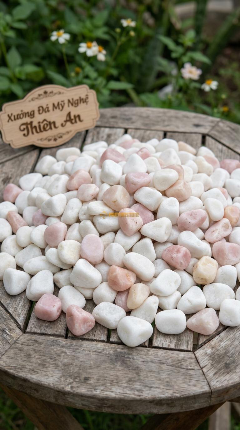 Sỏi Mix 2. Trắng quay, Hồng quay Tỉ lệ (80, 20). Size 1-2cm