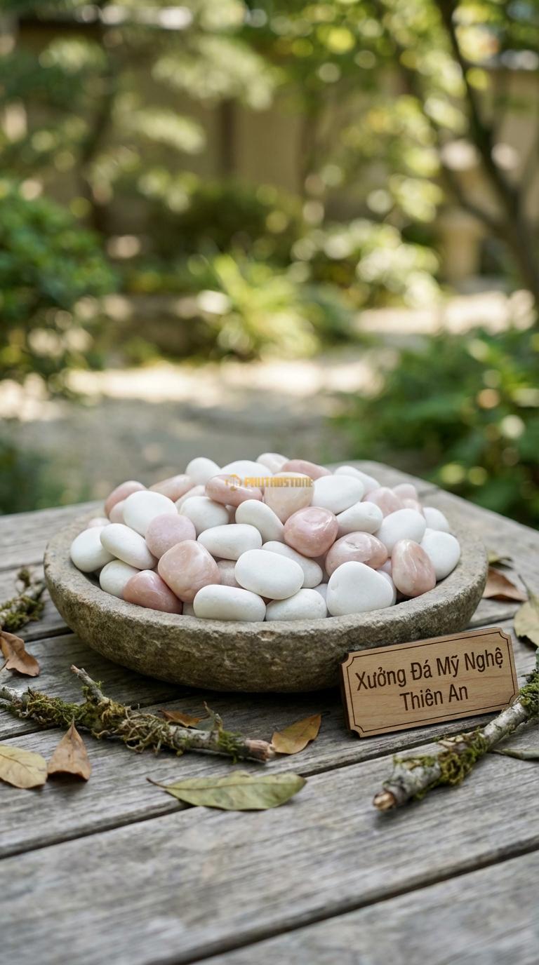 Sỏi Mix 2. Trắng quay, Hồng quay Tỉ lệ (80, 20). Size 2-3cm