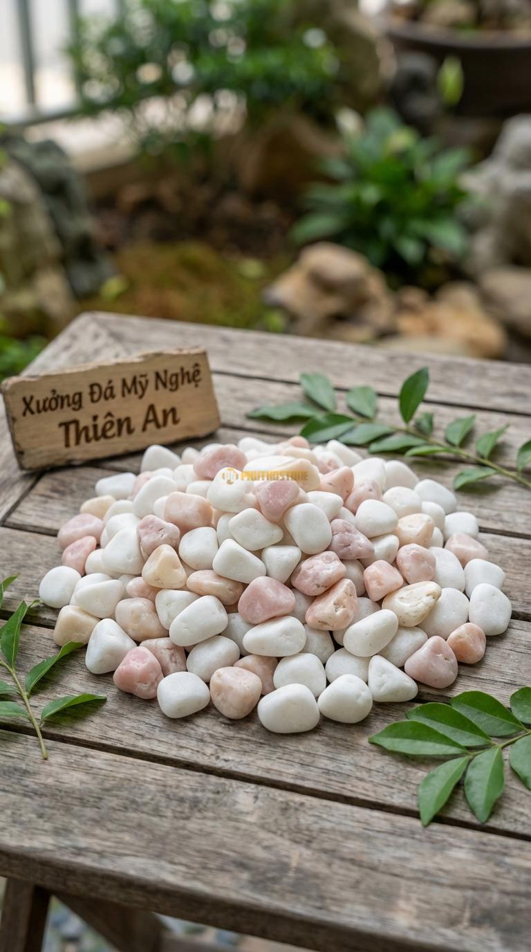 Sỏi Mix 2. Trắng quay, Hồng quay Tỉ lệ (80, 20). Size 3-5mm